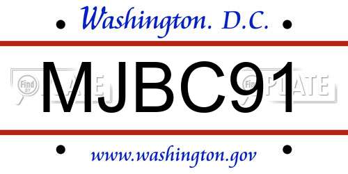 MJBC91 District Of Columbia License Plate
