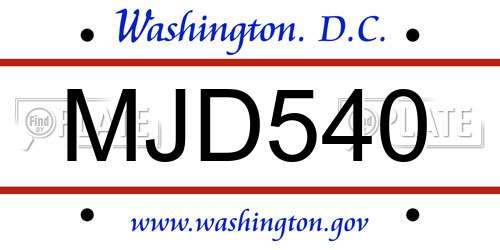 MJD540 District Of Columbia License Plate