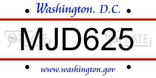 MJD625 District Of Columbia License Plate