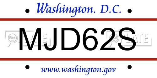 MJD62S District Of Columbia License Plate
