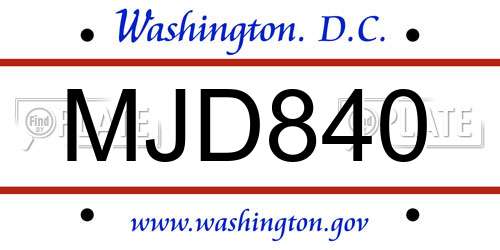 MJD840 District Of Columbia License Plate
