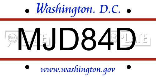 MJD84D District Of Columbia License Plate