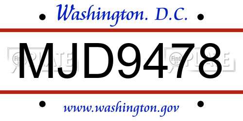 MJD9478 District Of Columbia License Plate