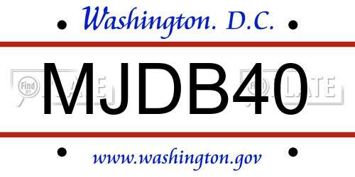MJDB40 District Of Columbia License Plate