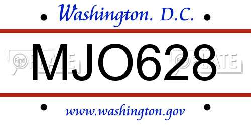 MJO628 District Of Columbia License Plate