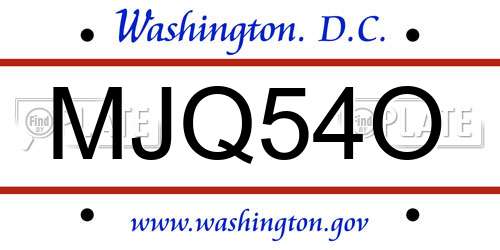 MJQ54O District Of Columbia License Plate
