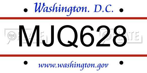MJQ628 District Of Columbia License Plate