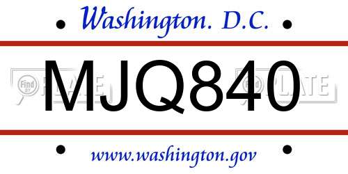 MJQ840 District Of Columbia License Plate