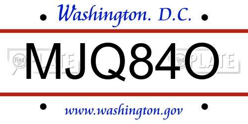 MJQ84O District Of Columbia License Plate