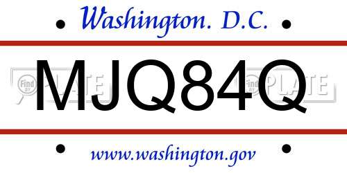 MJQ84Q District Of Columbia License Plate