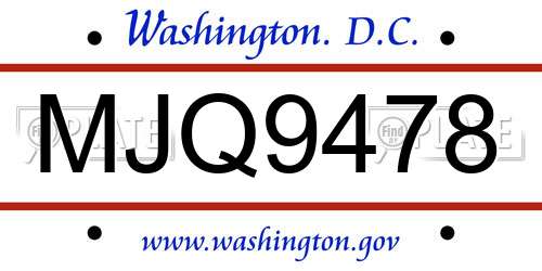 MJQ9478 District Of Columbia License Plate