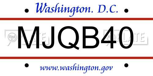 MJQB40 District Of Columbia License Plate