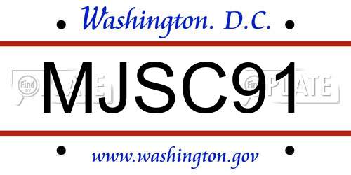 MJSC91 District Of Columbia License Plate