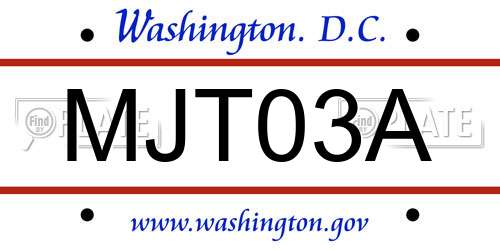 MJT03A District Of Columbia License Plate