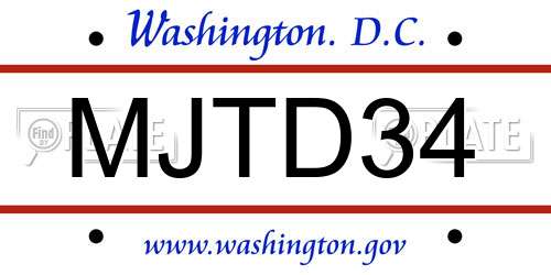 MJTD34 District Of Columbia License Plate