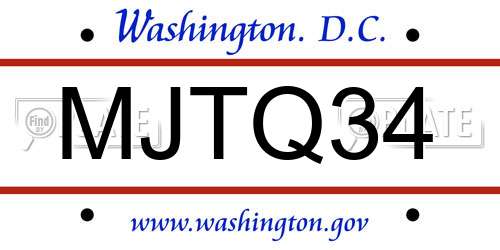 MJTQ34 District Of Columbia License Plate