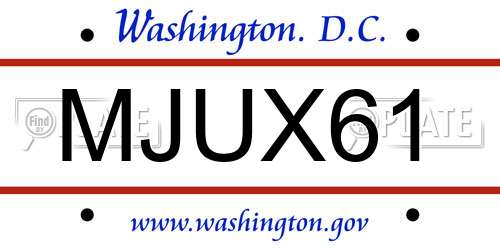 MJUX61 District Of Columbia License Plate