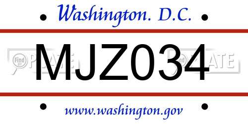 MJZ034 District Of Columbia License Plate