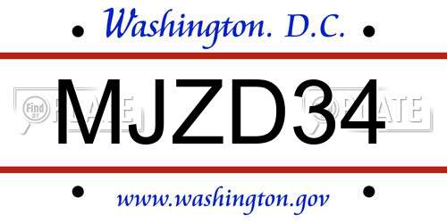MJZD34 District Of Columbia License Plate