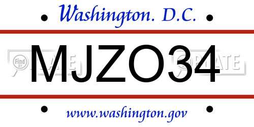 MJZO34 District Of Columbia License Plate