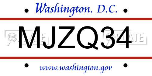 MJZQ34 District Of Columbia License Plate