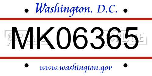 MK06365 District Of Columbia License Plate