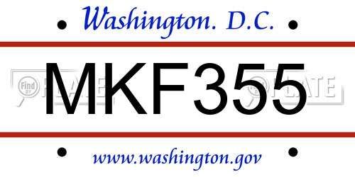 MKF355 District Of Columbia License Plate
