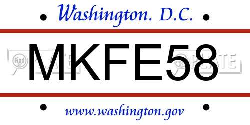 MKFE58 District Of Columbia License Plate