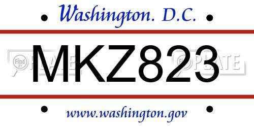 MKZ823 District Of Columbia License Plate