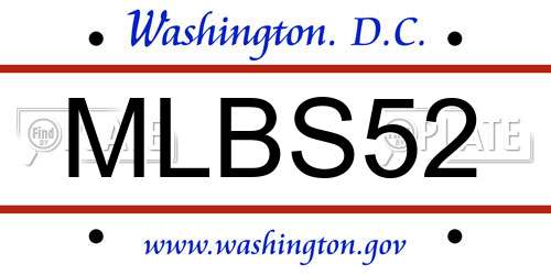 MLBS52 District Of Columbia License Plate