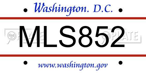 MLS852 District Of Columbia License Plate