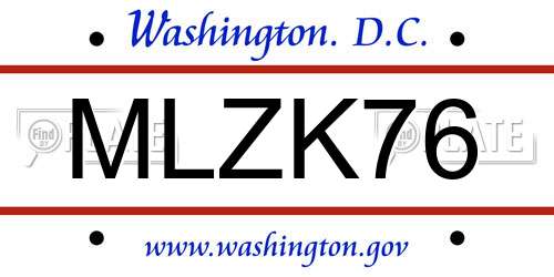 MLZK76 District Of Columbia License Plate