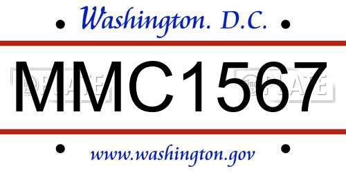 MMC1567 District Of Columbia License Plate