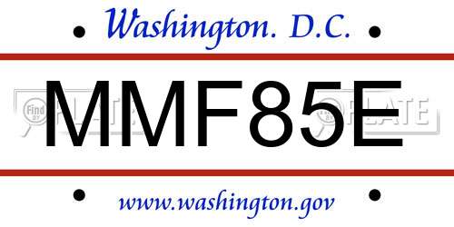 MMF85E District Of Columbia License Plate