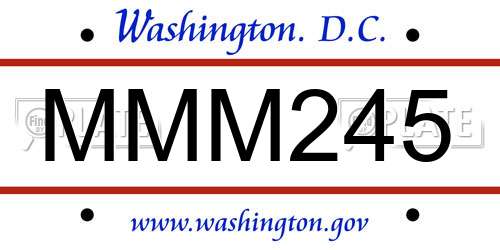 MMM245 District Of Columbia License Plate