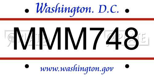 MMM748 District Of Columbia License Plate