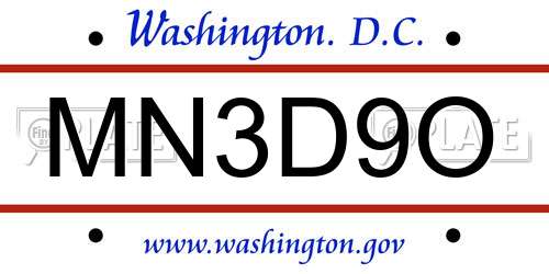 MN3D9O District Of Columbia License Plate