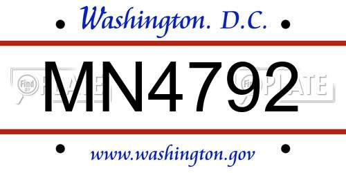 MN4792 District Of Columbia License Plate