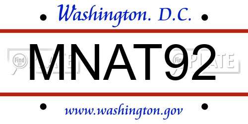 MNAT92 District Of Columbia License Plate