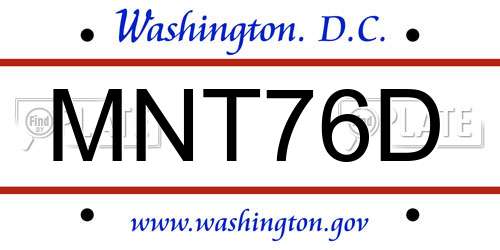 MNT76D District Of Columbia License Plate
