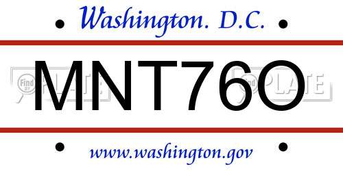 MNT76O District Of Columbia License Plate