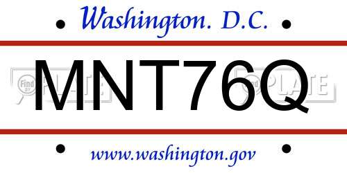 MNT76Q District Of Columbia License Plate