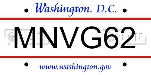 MNVG62 District Of Columbia License Plate
