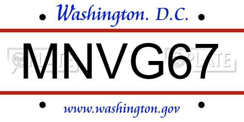 MNVG67 District Of Columbia License Plate