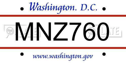 MNZ760 District Of Columbia License Plate