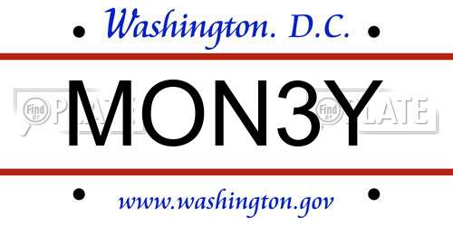 MON3Y District Of Columbia License Plate