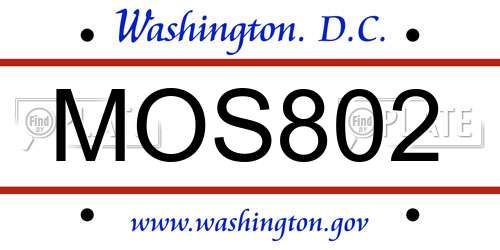 MOS802 District Of Columbia License Plate