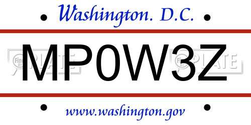 MP0W3Z District Of Columbia License Plate