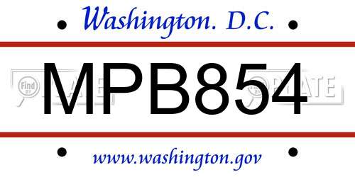 MPB854 District Of Columbia License Plate