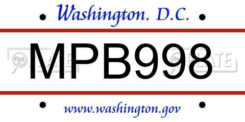 MPB998 District Of Columbia License Plate